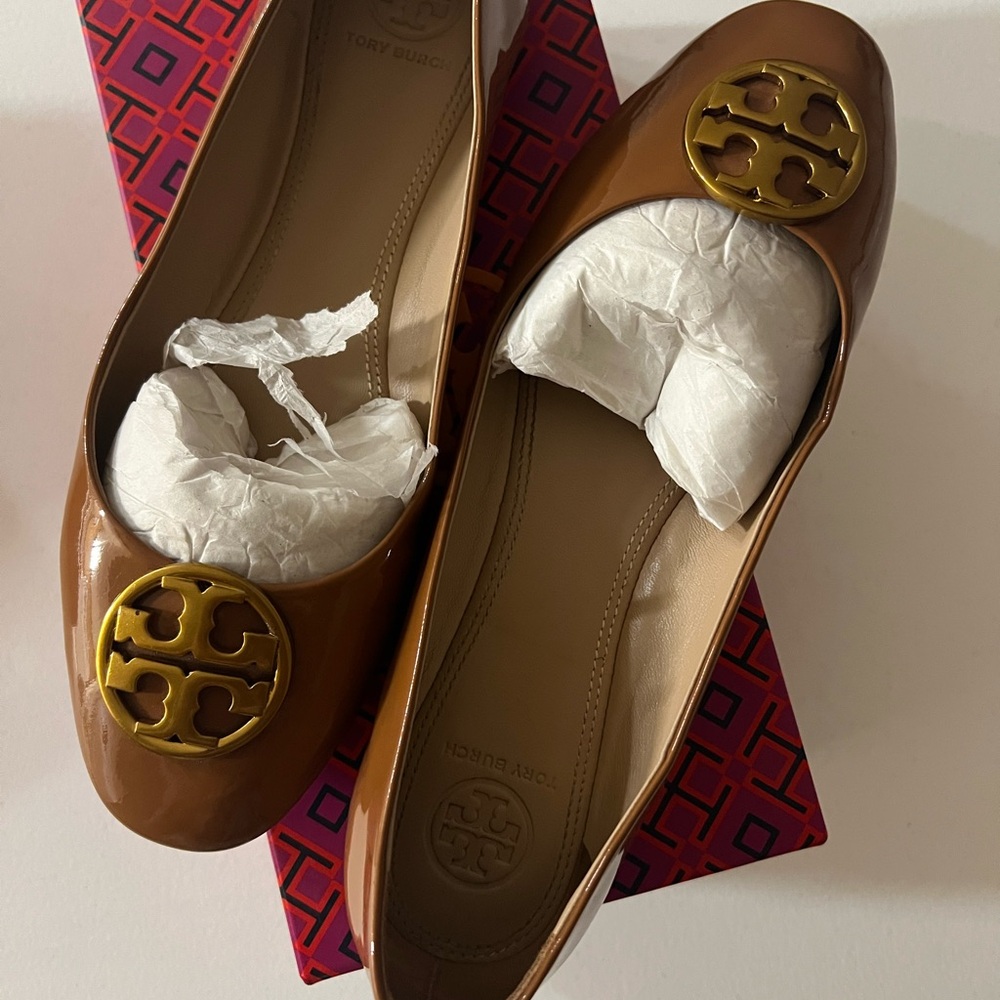 Tory Burch Brown Flats with Gold Accents